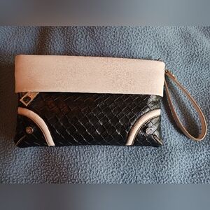 Leather Clutch Purse Black And Cream